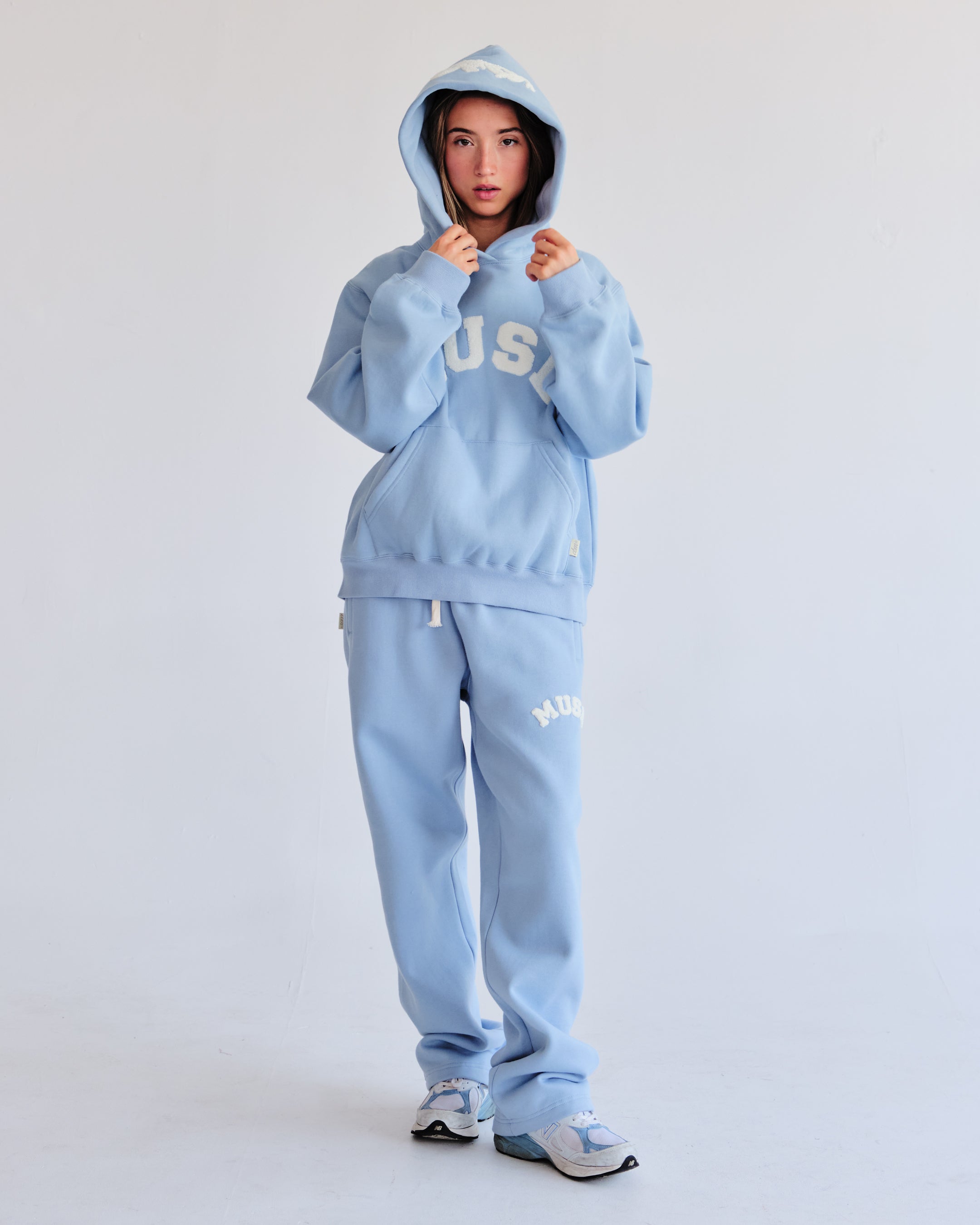 Heavyweight Chenille Straight Joggers - Celeste Blue