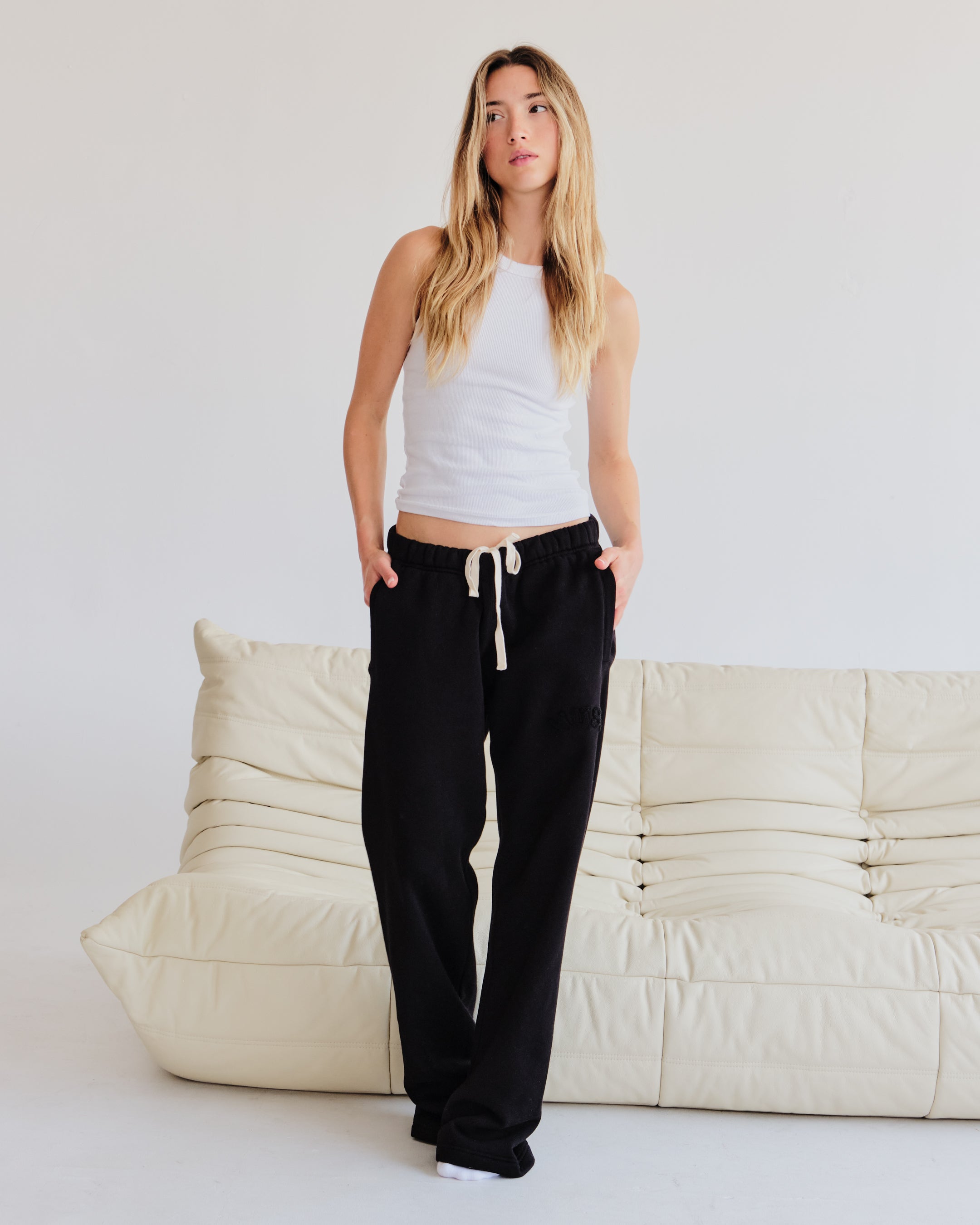 Heavyweight Chenille Straight Joggers - Coal Black