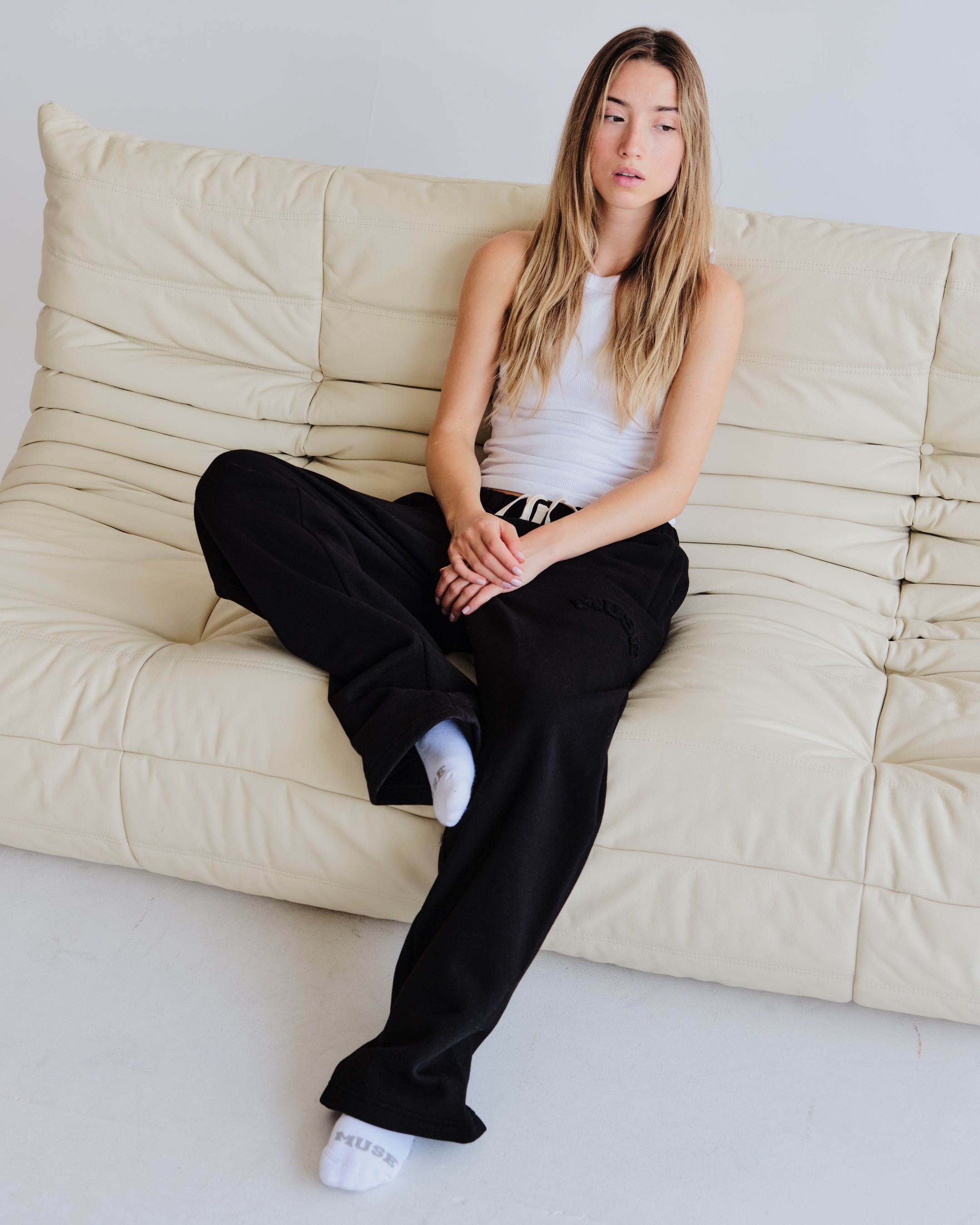 Heavyweight Chenille Straight Joggers - Coal Black