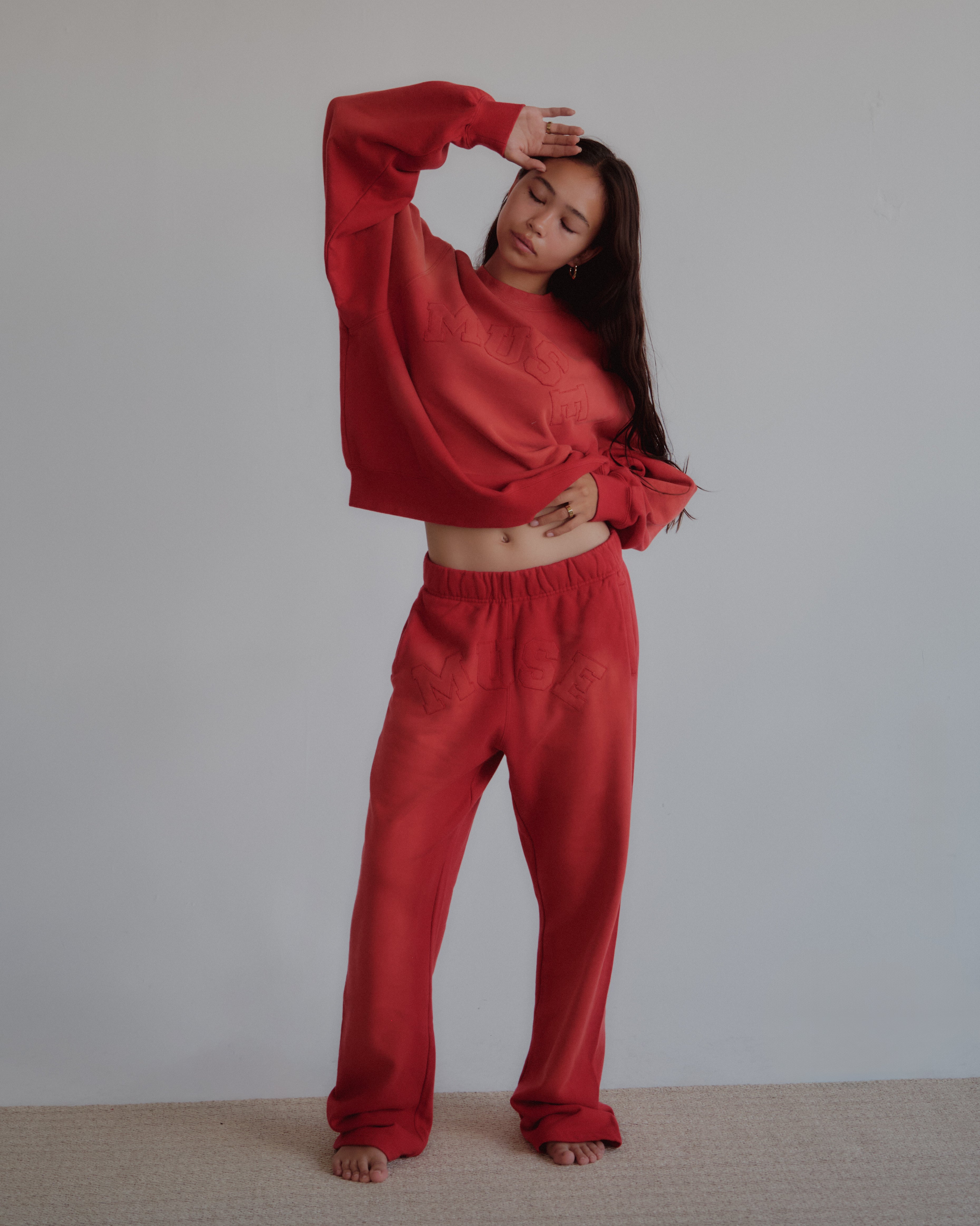 French Terry Pants - Scarlet Red