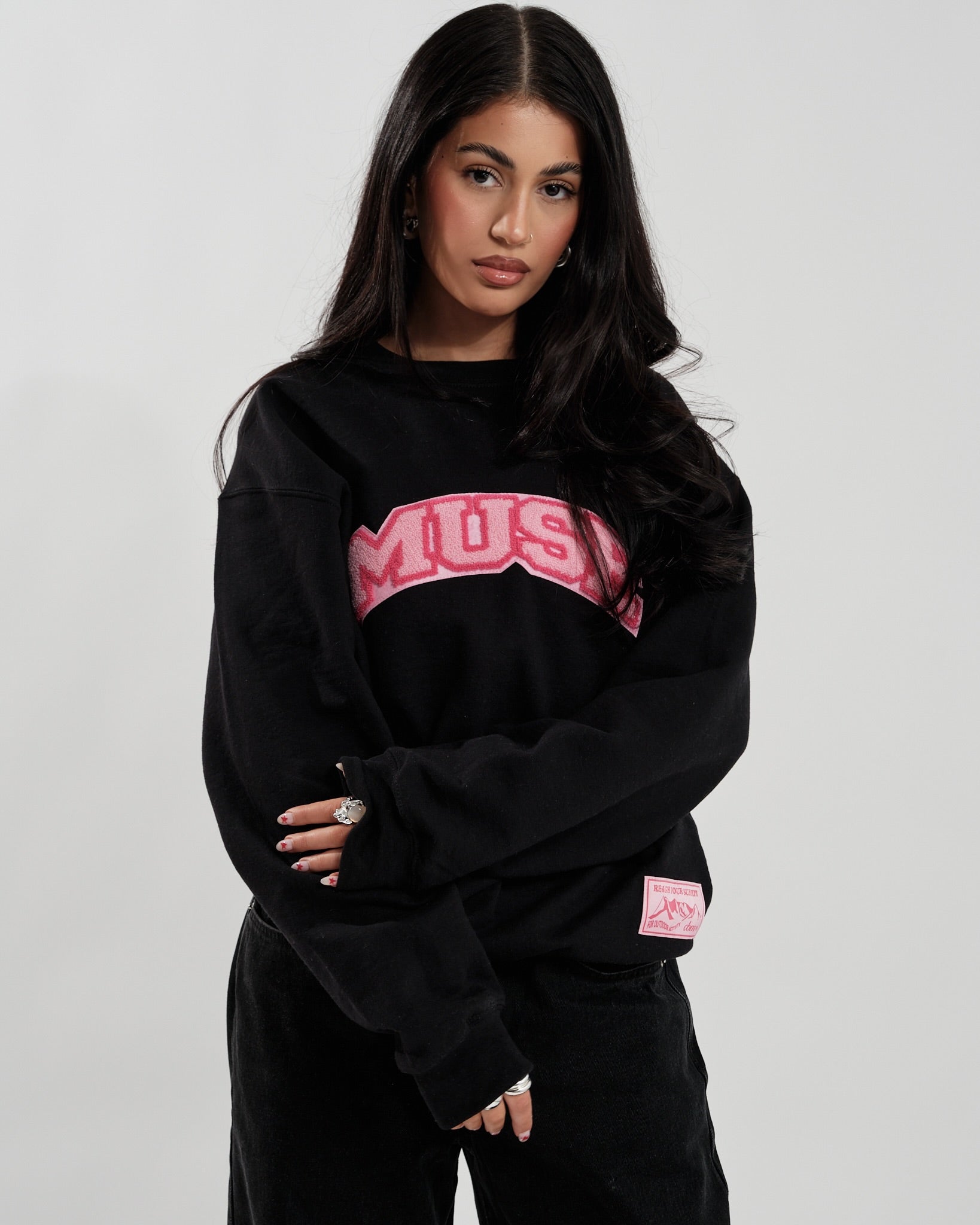 OG Chenille Black Sweatshirt - Dragonfruit