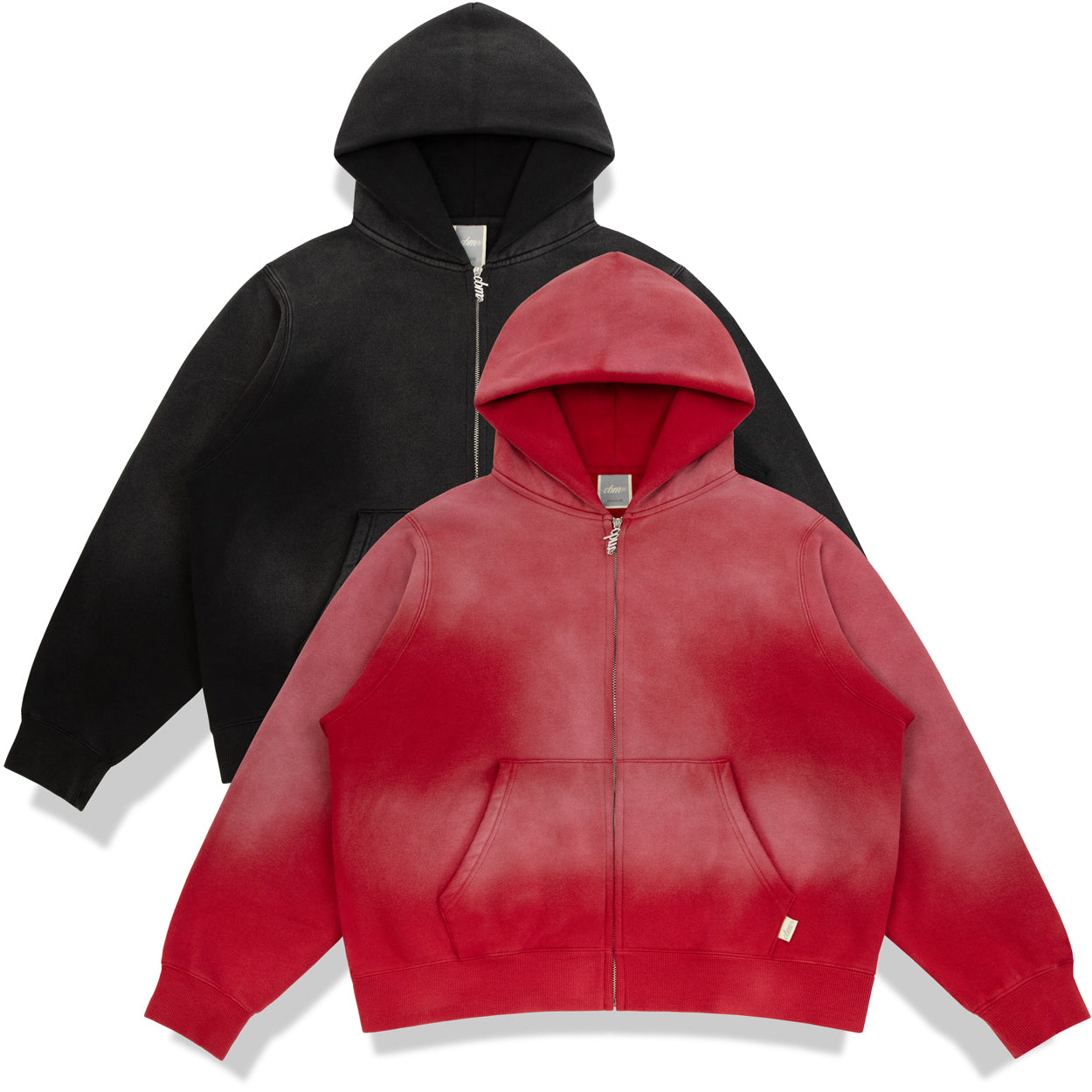 Heavyweight Wash Zip Up - Cranberry/Raven