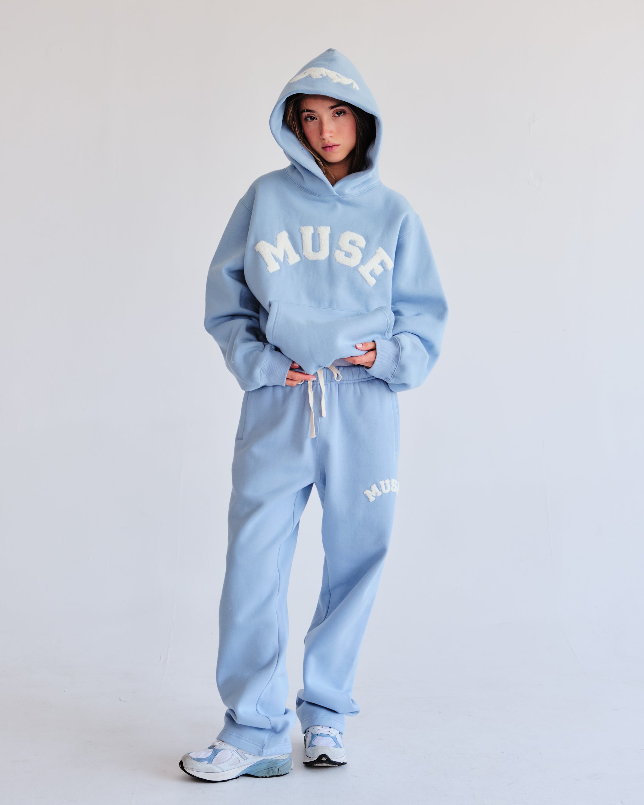 Heavyweight Chenille Straight Joggers - Celeste Blue