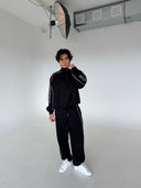 French Terry Piping Joggers - Black