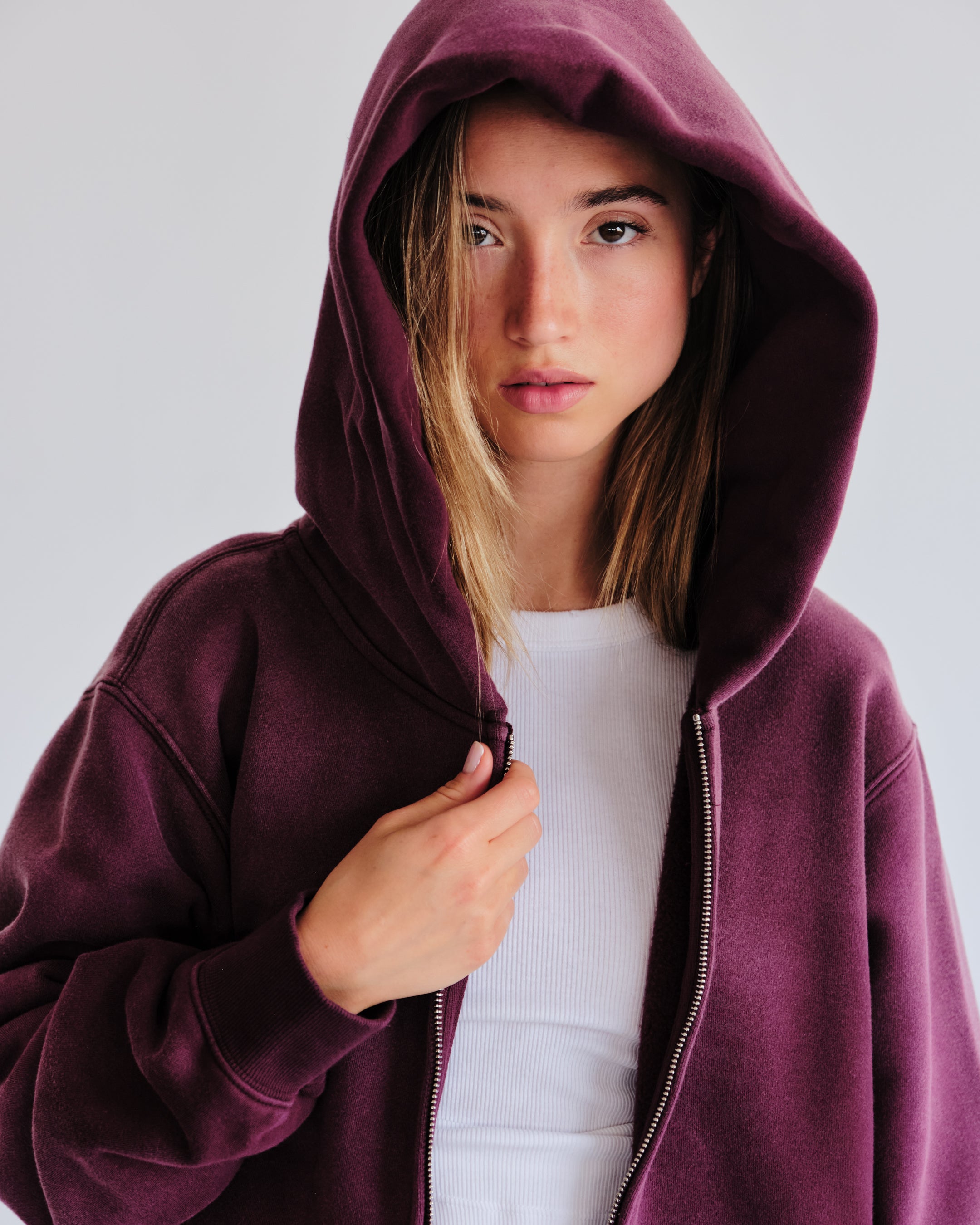 Heavyweight Wash Zip Up - Canberry/Mulberry