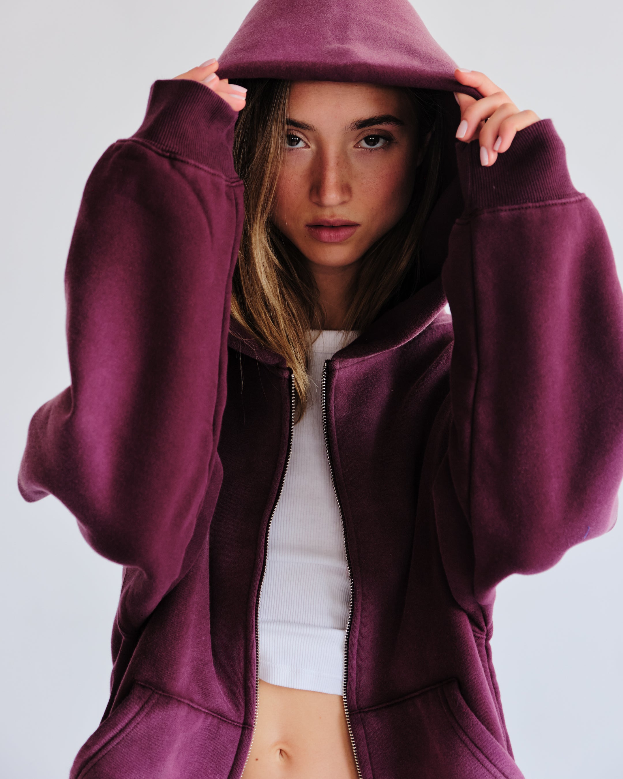 Heavyweight Wash Zip Up - Mulberry/Raven