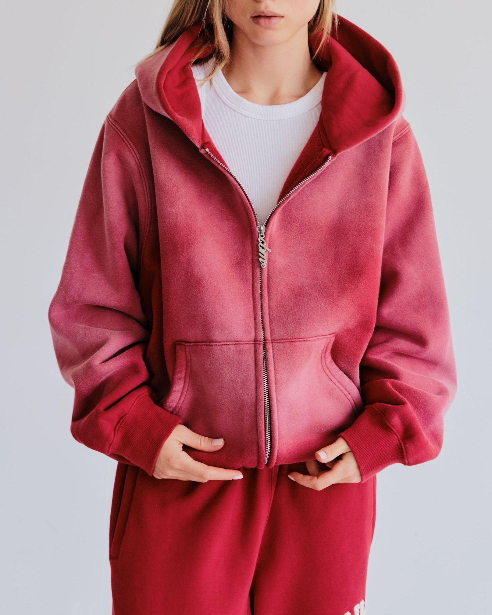 Heavyweight Wash Zip Up - Cranberry/Marine